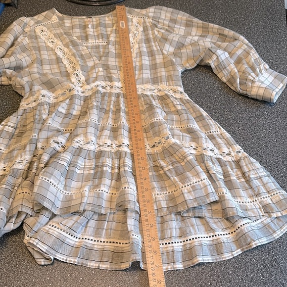 Free People Time Out Plaid Lace Boho White Olive Green Tunic Top Women's Size XS - Picture 13 of 14